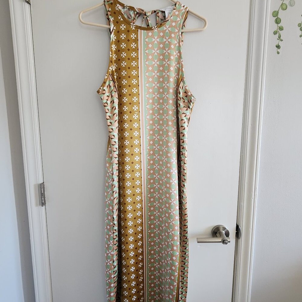 Mixed pattern maxi satin dress